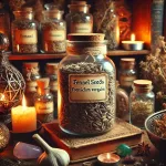 Dall e 2025 03 24 11 24 58 a mystical and realistic photograph of dried fennel seeds foeniculum vulgare elegantly displayed in an enchanting herbalist setting perfect for a 